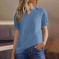 thumbnail image 5 of Womens Waffle Spring Clothes, Short Sleeve Shirts for Women Fashion Loose Fit Solid Color Notch V Neck T-Shirts, 5 of 6