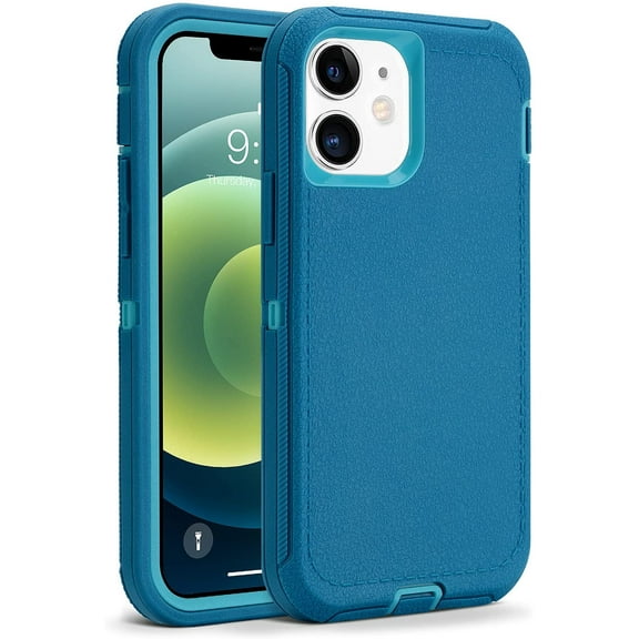 Compatible with iPhone 12 Case/iPhone 12 Pro Case 6.1-Inch (2020), Heavy Duty Defender 3-Layer Rugged Shockproof Drop Protective Cover Phone Cases for iPhone 12/12Pro,Blue Teal