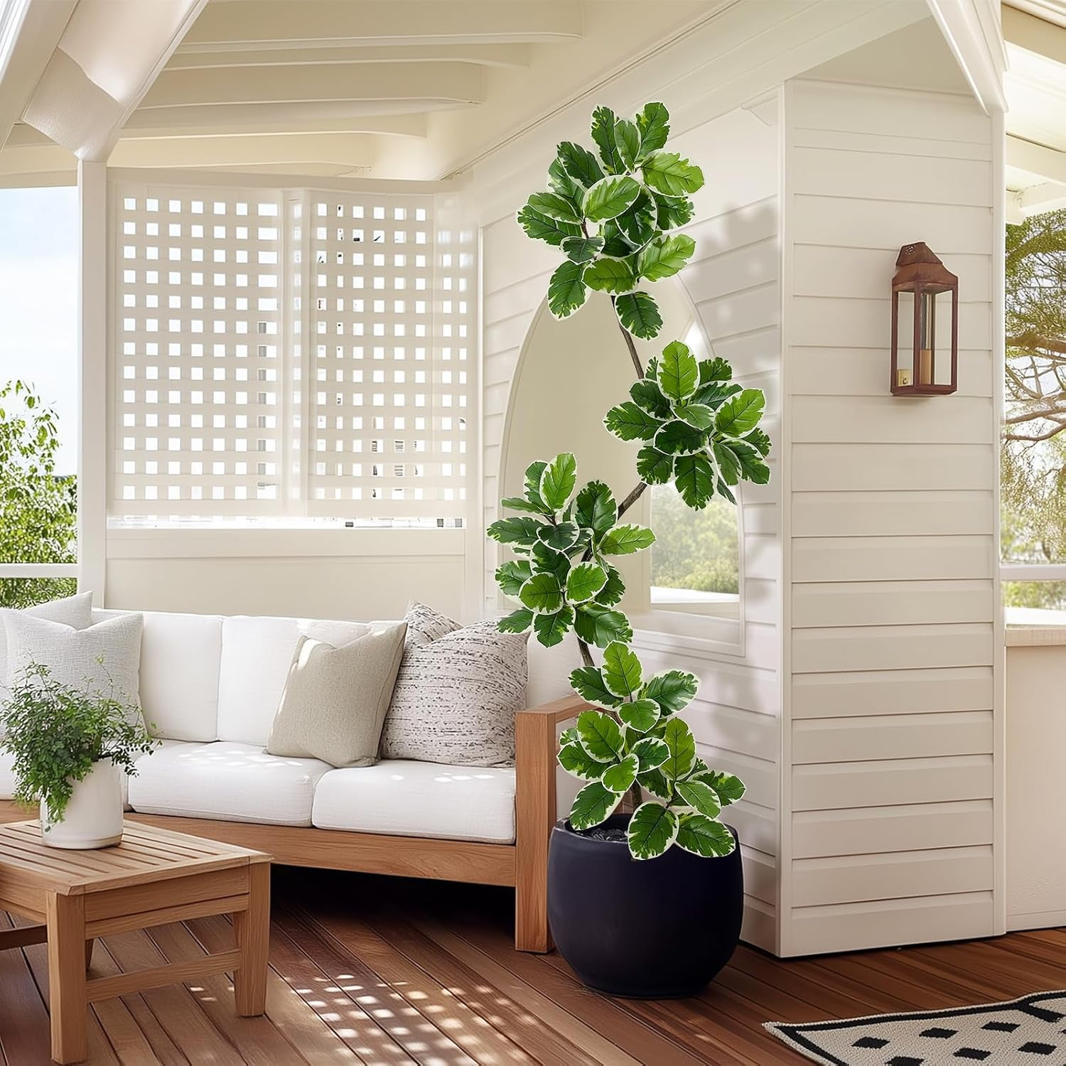 Fiddle Leaf Fig Tree Artificial Indoor, 7 ft Tall Faux Rubber Tree with Sphere Planter, Tall Artificial Plants with Moss for Home Decor Office Living Room