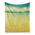 thumbnail image 1 of Beach Soft Flannel Fleece Throw Blanket, View of the Sea in Grunge and Retro Style Horizon Cloudy Sky Summer, Cozy Plush for Indoor and Outdoor Use, 60" x 80", Earth Yellow Turquoise, by Ambesonne, 1 of 6