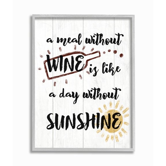 Stupell Industries A Meal Without Wine Phrase Drink Humor Text Framed Wall Art Design by Daphne Polselli, 11" x 14", Gray Framed