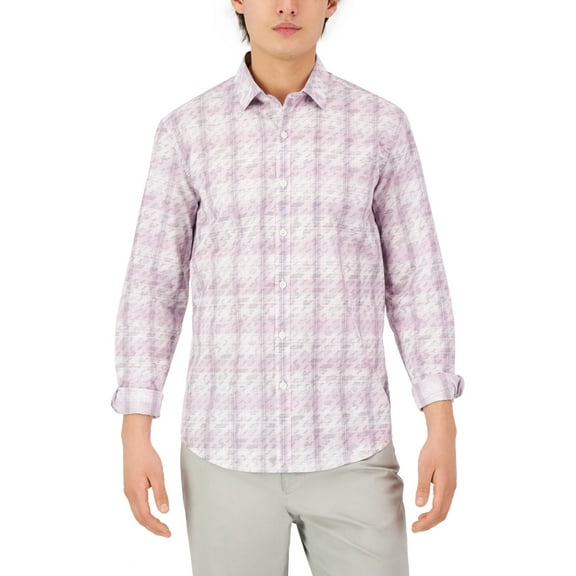 Alfani Men's Long-Sleeve Domina Plaid Yarn-Dyed Shirt Pure Lava Combo-Large