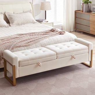 TOV Furniture Lillian Velvet Storage Bench In Cream - Channel Tufted, Gold Base, Fully Assembled