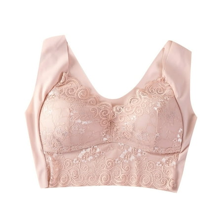 Audhol Lace Bralette Large Size No Rim Lace Vest Underwear Thin Side Collecting Side Breasts Gathered Adjustable Bra Bralettes for Women Lace Pink 2XL