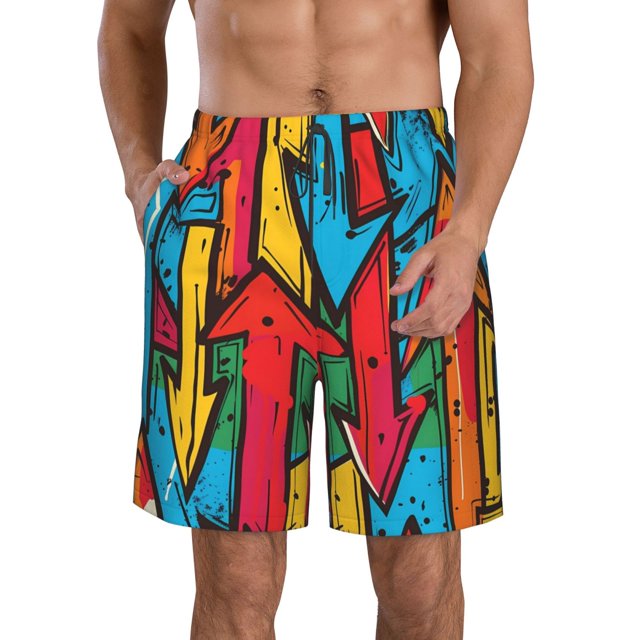 Fotbe Colorful Arrow Graffiti Pattern Trajes de Baño Estampados para Hombre, Shorts de Verano de Secado Rápido, Ropa de Playa, Bañadores-X-Large