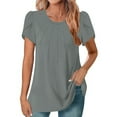 thumbnail image 3 of JURANMO on Sale Clearance Womens Casual Dressy Shirts Summer Petal Short Sleeve Tees Shirts Solid Color Round Neck Blouse Fashion Pleated Tunics Vacation Tops Gray M, 3 of 9