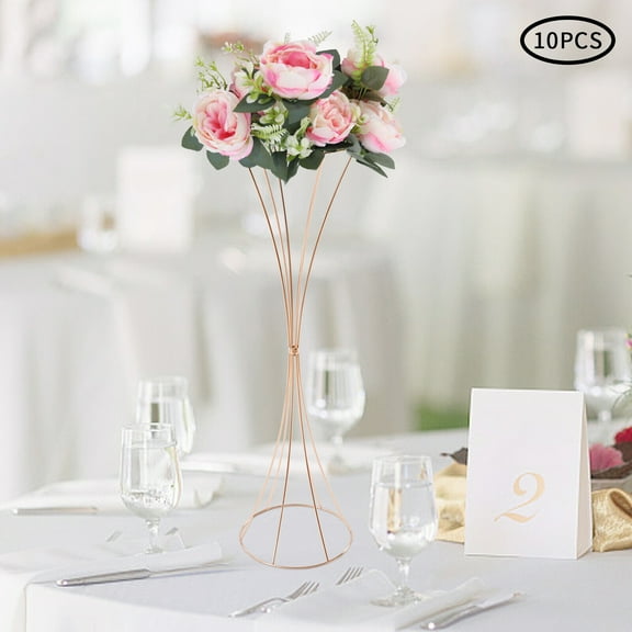 Miumaeov 10Pcs Gold Iron Flower Vases Wedding Table Centerpieces 31.5" Tall Metal Trumpet Shape Vase Decor