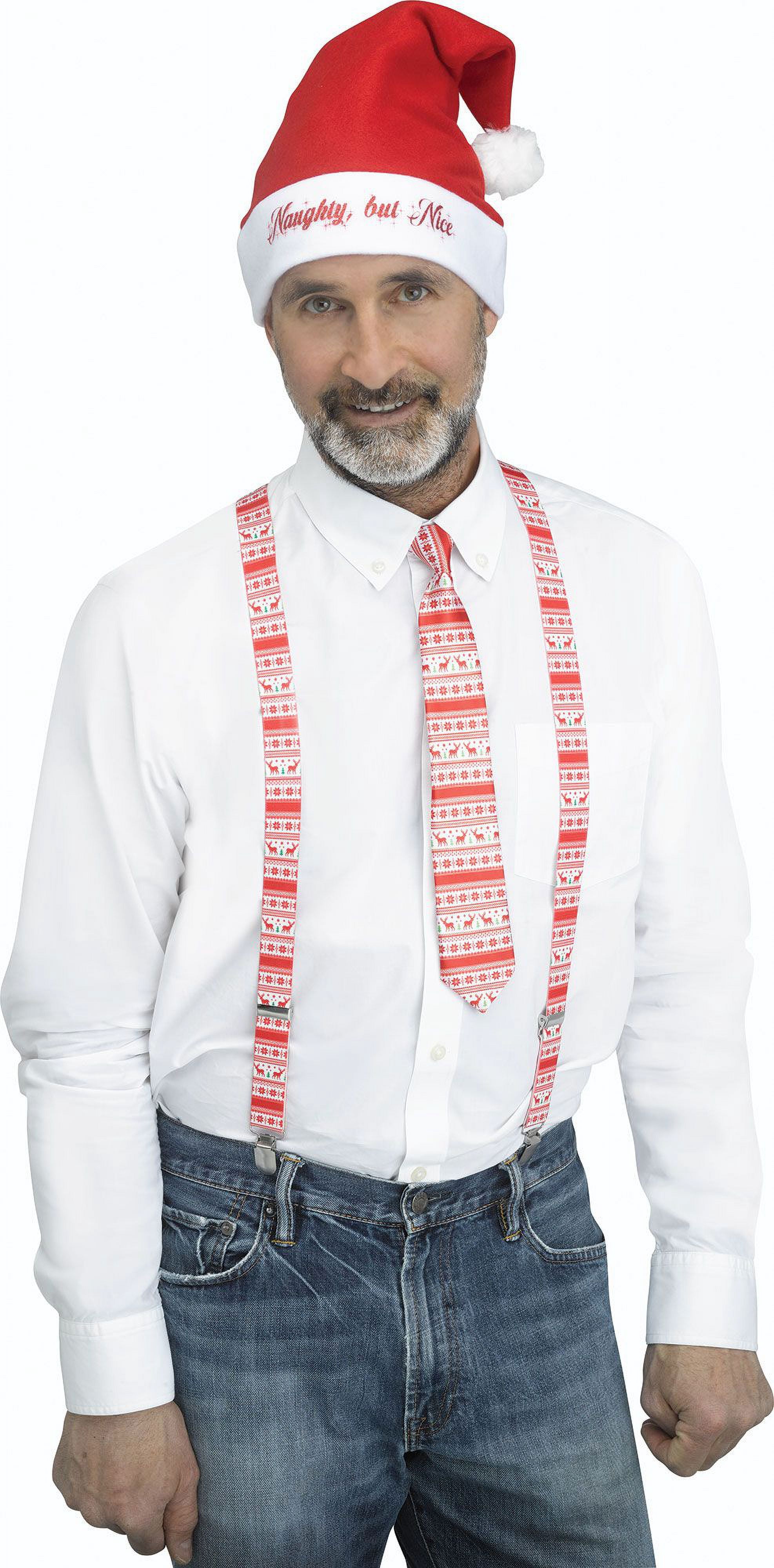 3pc Red and White Reindeer Holly Day Christmas Suspender Kit - One Size Fits Most
