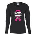 thumbnail image 2 of Wild Bobby Real Men Wear Pink Breast Cancer Awareness Women Graphic Long Sleeve T-Shirt, Black, Small, 2 of 6