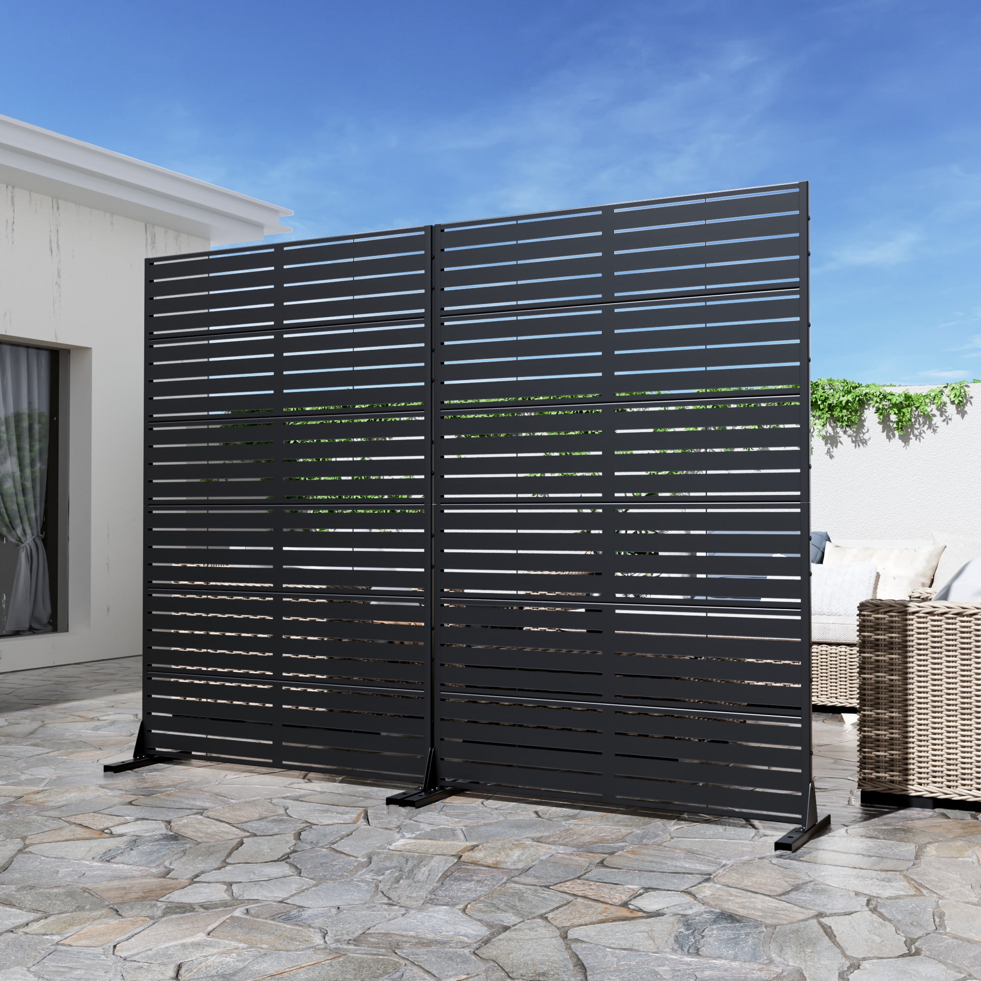 MAYEERTY 72*47in Outdoor Privacy Screen, 6 Panels Metal Privacy Fences for Patio, Black
