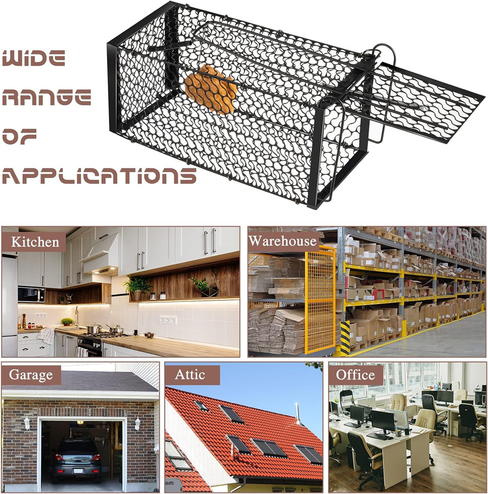 NOGIS Humane Rat Trap Chipmunk Rodent Trap Mouse Trap Squirrel Trap Small Live Animal Trap Mouse Voles Hamsters Live Cage Rat Mouse Cage Trap for Mice Easy to Catch and Release (Black,2 Pcs)