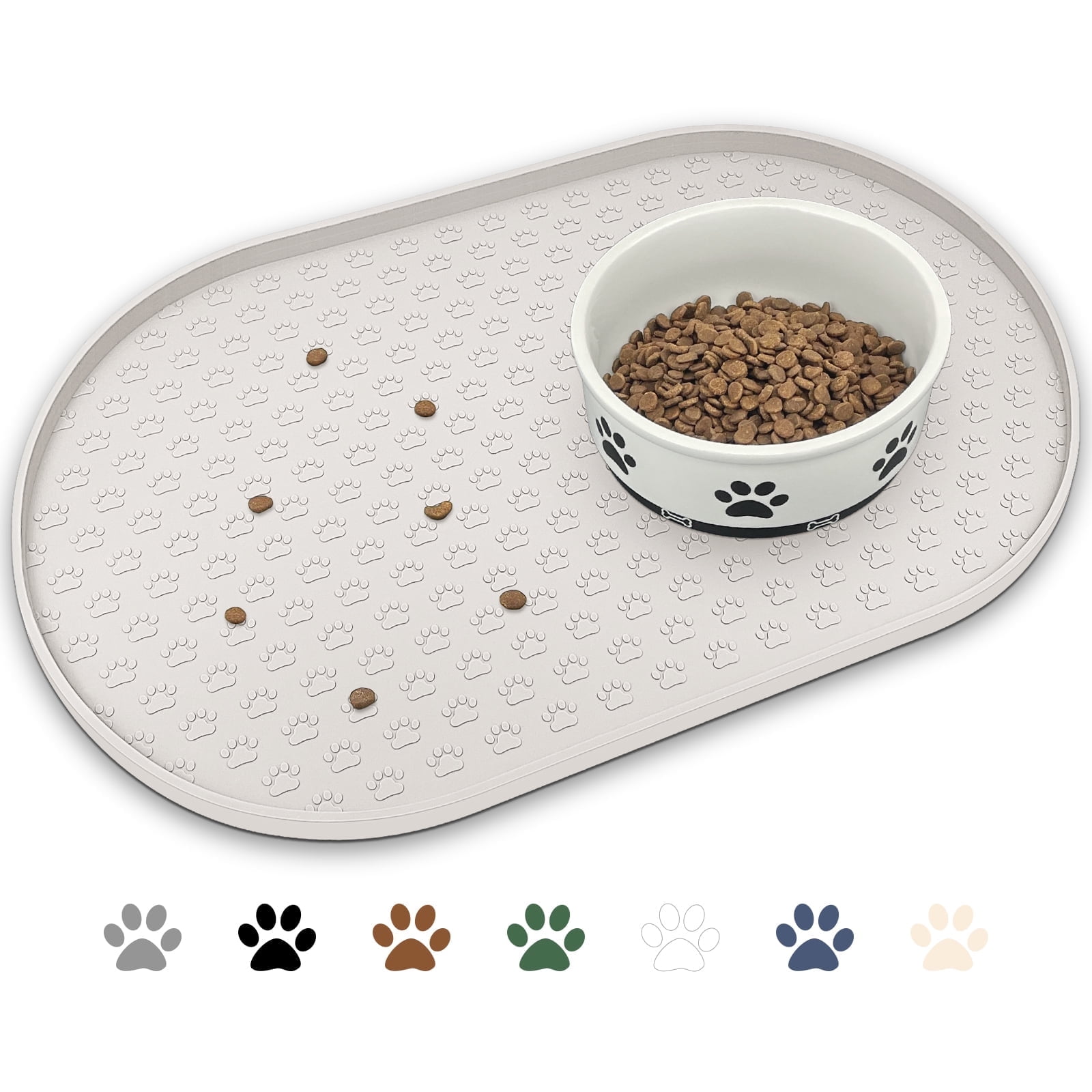 Ptlom Dog Cat Food Mat Raised Edges Dog Feeding Mat Silicone Food Mat for Pet Bowls Milkbrown