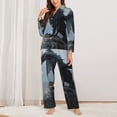 thumbnail image 2 of Fuzoiu Valley Gray Dragon Print Women's Long-Sleeved Pajama,Lounge Button Down Nightwear,Womens Notch Collar Pajama Set-Medium, 2 of 7