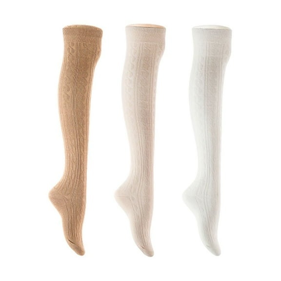 Lian LifeStyle Women's 3 Pair Adorable Comfortable Soft Thigh High Over Knee High Cotton Socks Size 6-9 L1024 Beige,Cream,White