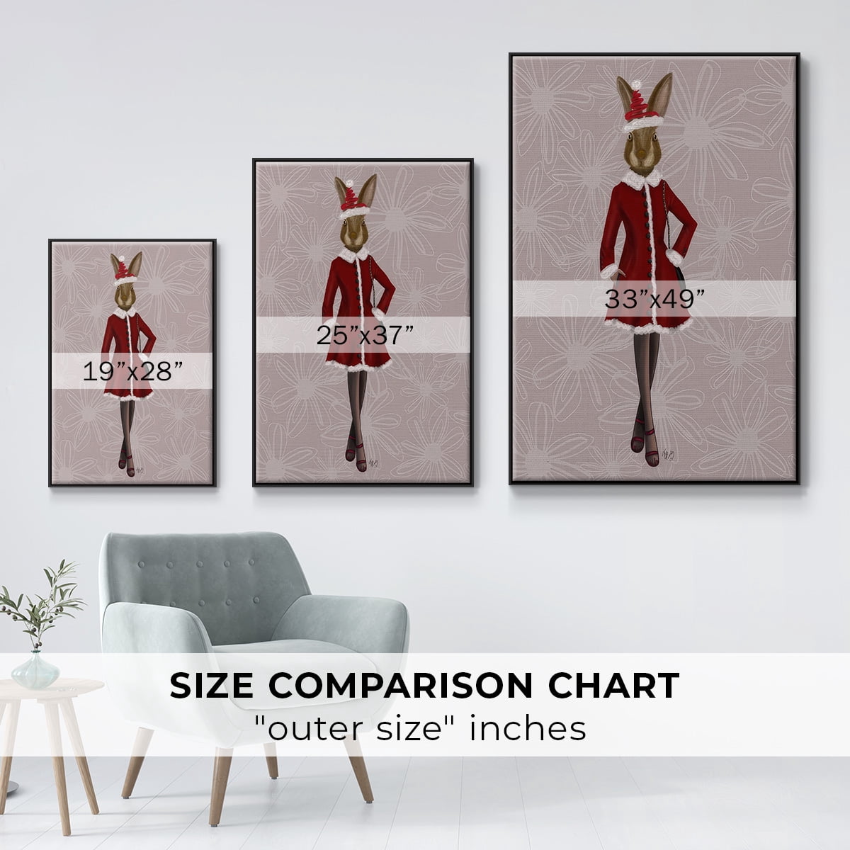 Christmas Christmas Fashion Bunny - Framed Gallery Wrapped Holiday Canvas - 25 x 37 - Black Frame