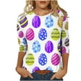 thumbnail image 2 of Kayannuo Easter Print Long Sleeve Shirts for Women Women's Fashion Printed T-shirt 3/4 Sleeves Blouse Round Neck Casual Tops Womens Fashion, 2 of 4