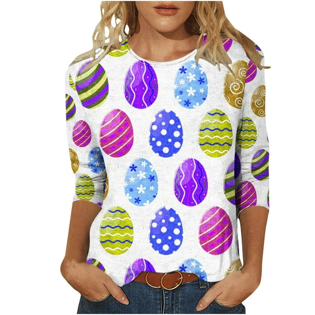Blouse pour Femmes T-shirt Imprimé Manches 3/4 Blouse Col Rond Hauts Décontractés