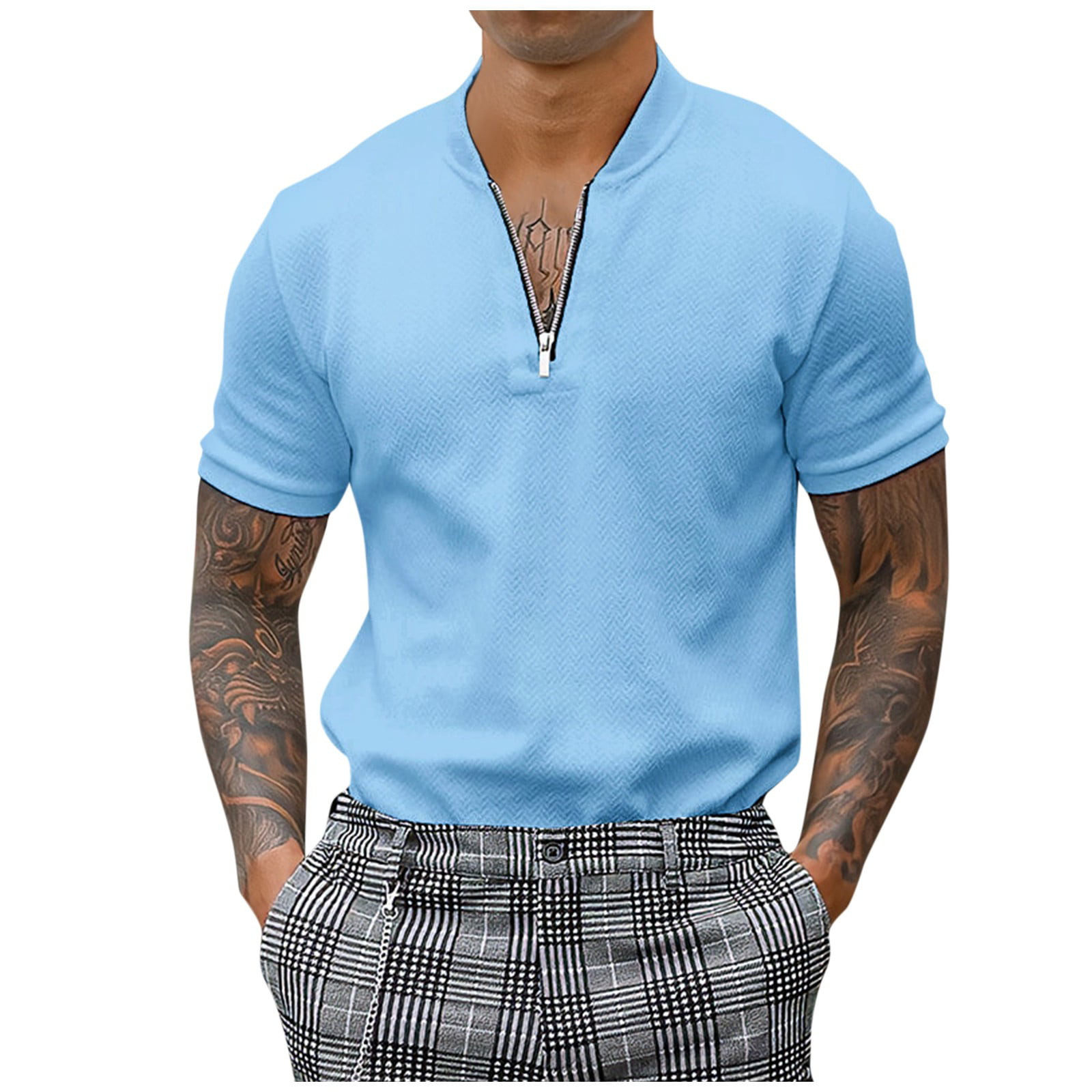 ZXHACSJ Shirt Men's Short Sleeved Men's T-shirt Men's Casual Tight European  And American Top Sky Blue XL