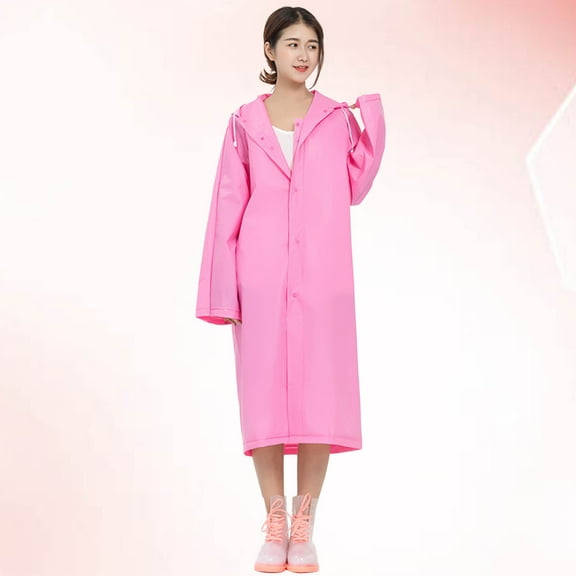 WHAMVOX Reusable Raincoat Fashion Thicken EVA Rain Poncho Outdoor Waterproof Raincoat Outdoor Rainwear for Climbing Travel Adult (L Size, Pink)
