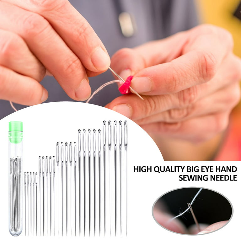 WONVOC 30 PCS Large Eye Stitching Needles - 3 Sizes Stitching Needles and  2PCS Thimble, Big Eye Hand Sewing Needles in Needle