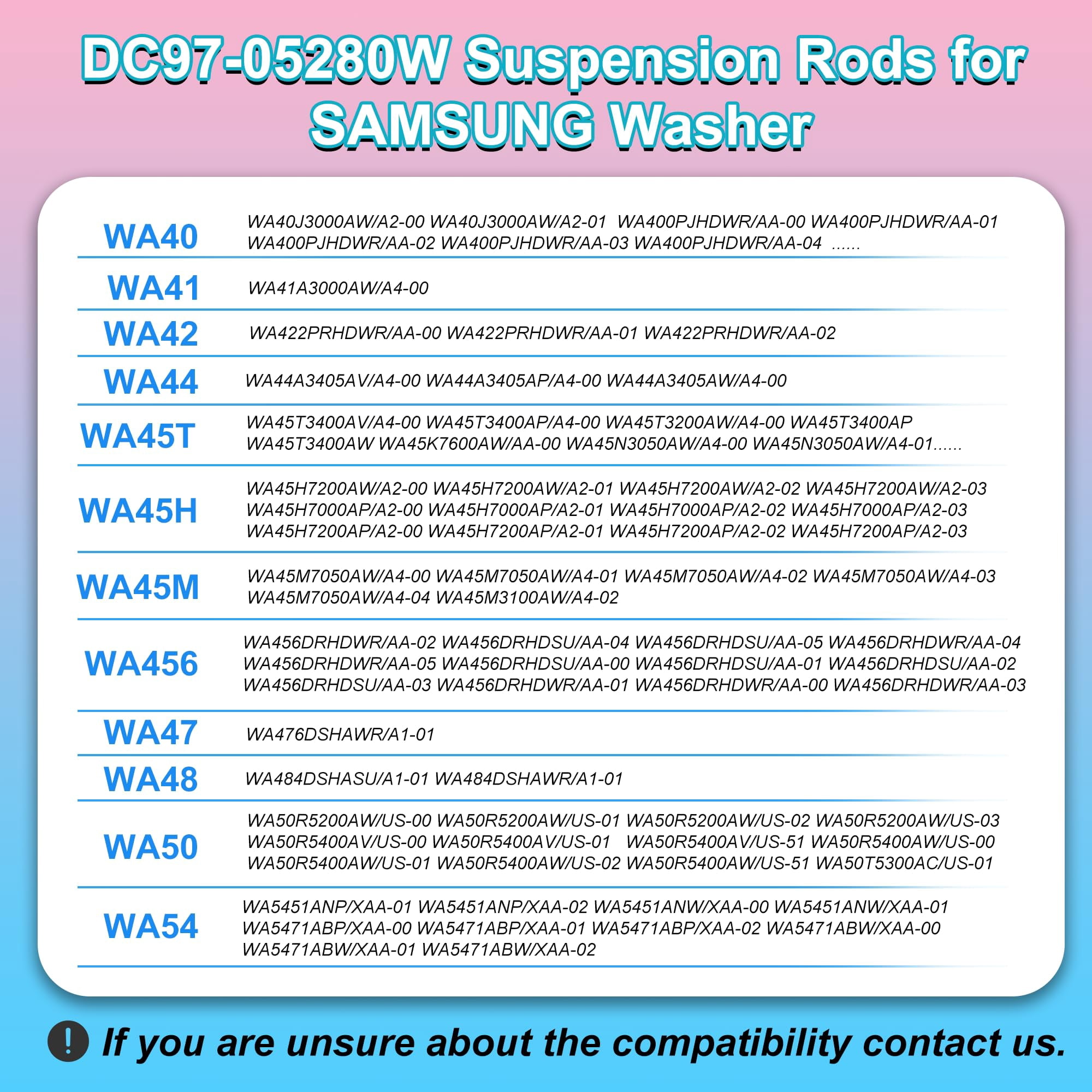 Emlimny 4 Pcs Washer Suspension Rod Replaces compatible For Samsung DC97-16350U DC97-16350T for WA50R5200AW/US, WA50R5400AV/US WA50R5400AW/US Reduce Vibration & Noise