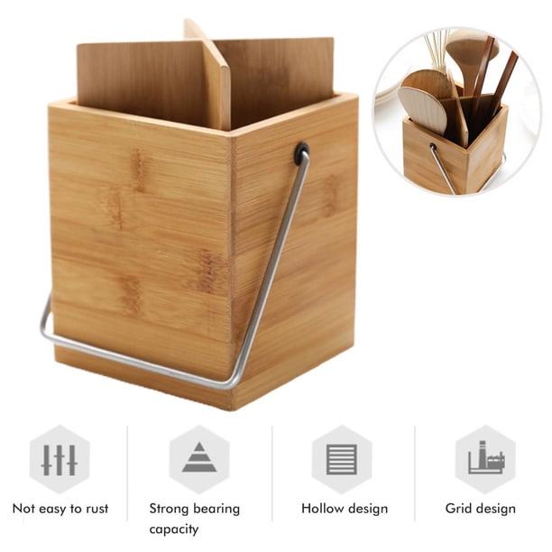 Cubo De Almacenamiento De Bambú Cuadrado Cubo De Madera Cubo De Almacenamiento De Utensilios De Cocina Multifuncional Duradero Yuarrent HA035322-00