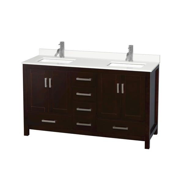 Wyndham Collection WCS141460DESWQUNSMXX Sheffield 60" Free Standing Double Basin Vanity