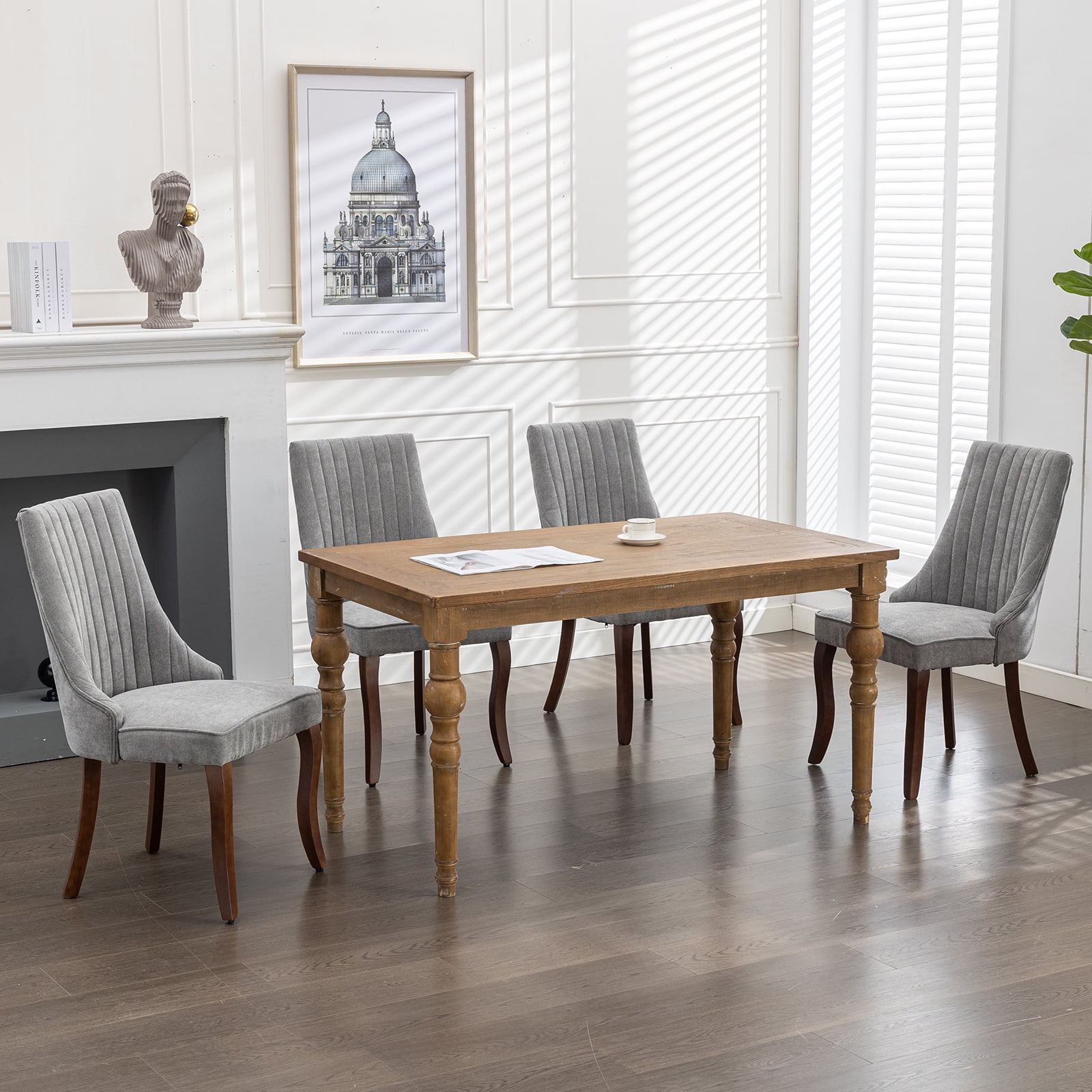 Gray Mid Century Dining Chairs Set of 2, Modern Kitchen & Dining Room Chairs Set of 2, Fabric Upholstered Kitchen Chairs for Dining Table, Sillas de Comedor, Wood Legs (Grey, 2 Pcs)