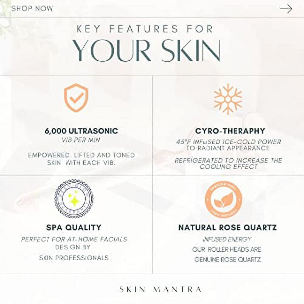 SKIN MANTRA-Electric Face Massager Roller for Flawless Face, Natural Rose Quartz Face Roller Massager for Anti-aging, Skin Tightening, Reduce Fine Lines and Wrinkles.