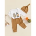 thumbnail image 5 of Elippeo Baby Boy Halloween Outfit 3 6 12 Months Ghost Print Long Sleeve Round Neck Romper with Solid Pants and Hat 3 Pcs Set, 5 of 9