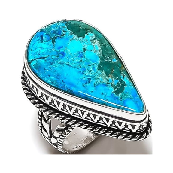 Tibetan Turquoise Gemstone Handmade 925 Sterling Silver Jewelry Ring Size 10