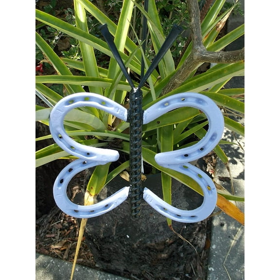 Creations Welded 8 in Violet Purple Horseshoe Butterfly Garden Stakes with Recycled Materials