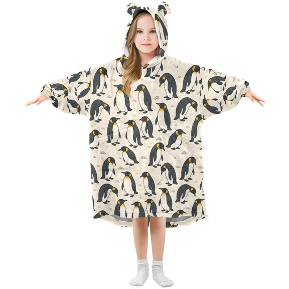 Wearable Blanket Hoodie Oversized Blanket Hoodie for Boys Girls Teens 3-14YR Penguins Winter