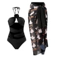 thumbnail image 2 of Gibobby Conjunto de Bañador Sexy Traje de baño de 1 pieza para mujer+1 pieza para cubrir traje de baño de dos piezas con estampado vintage Monokini Bikin(Negro,CH), 2 of 5