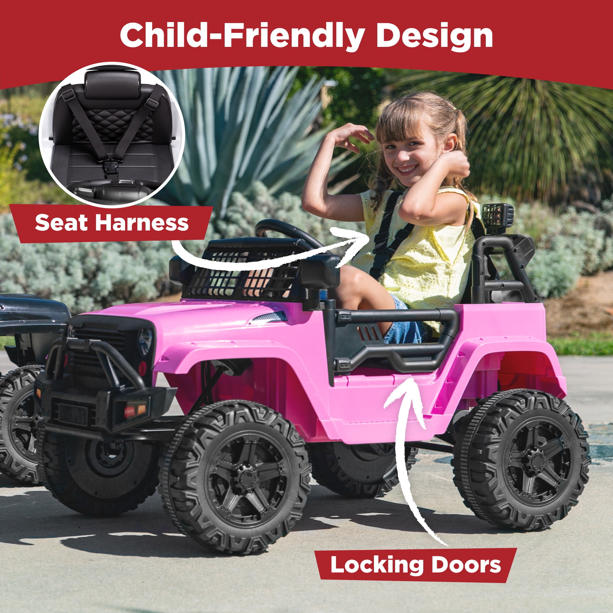 Best Choice Products 12V Kids Ride On Truck Car w/ Parent Remote Control, Spring Suspension, LED Lights - Pink