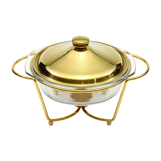 Tnarru Assiette Anti-Frottement Buffet Ronde Contenant en Verre Réchauds pour Traiteur Serveurs de Buffet et Réchauffeurs pour Frotter Dîners Fêtes Banquet Or