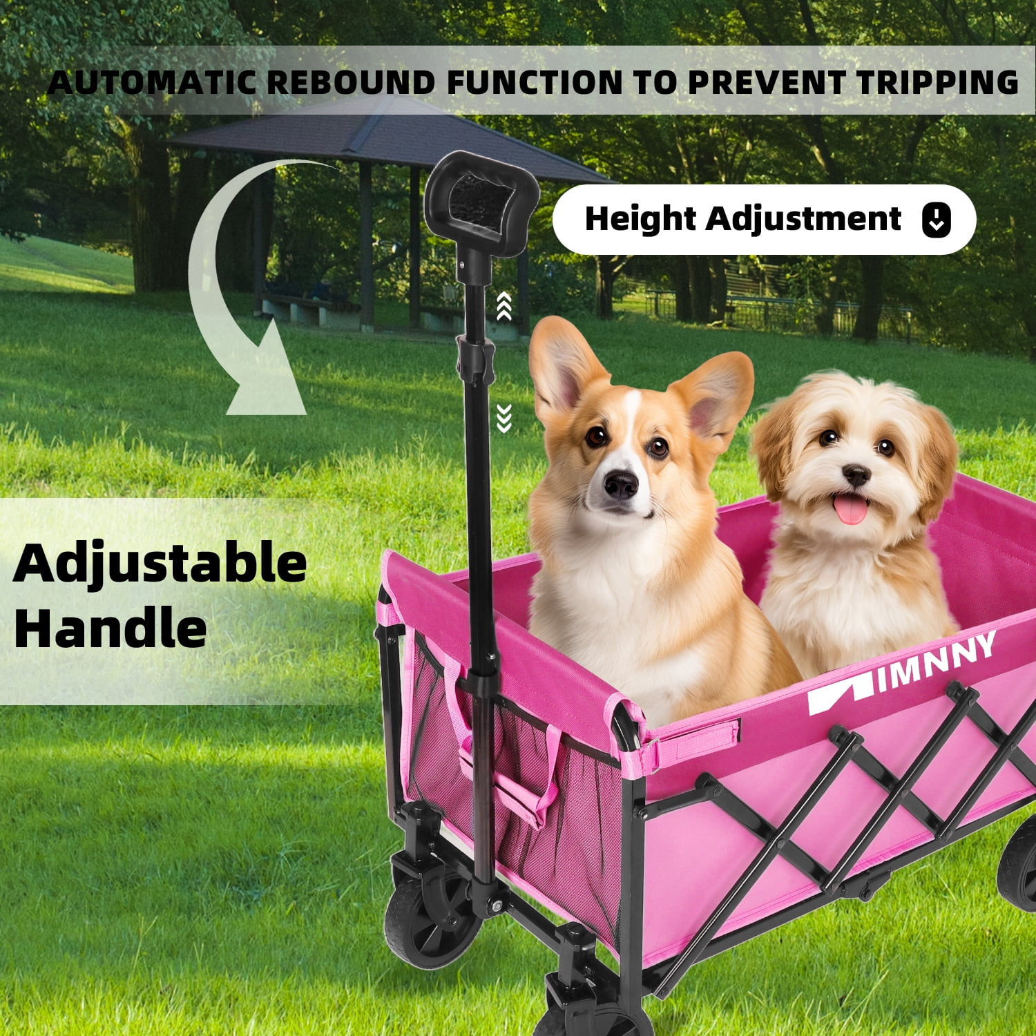 Collapsible Wagon with Wheels, Lightweight Utility Camping Wagons Carts Foldable with 360lbs Weight Capacity, Carts with Cup Holders for Garden, Sports, Grocery, Shopping (Pink)