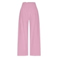 thumbnail image 6 of HUJlwoi Cotton Linen Pants Women Lightweight Paper Bag Waist Loose Wide Leg Pants Fall Lounge Flowy Trousers with Pockets, 6 of 7