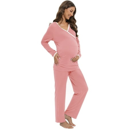 

Valcatch Women s Maternity Nursing Pajama Set Breastfeeding Sleepwear Lace Trim Top & Pants Pregnancy PJS S-3XL