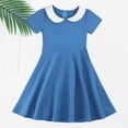 thumbnail image 5 of TIREOW Girls Summer Preppy Dresses Short Sleeve Dresses Solid Color Peter Pan Collar A Line Casual Soft Knit Play Dress, 5 of 9