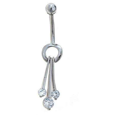 Body Expressions CZ 10kt White Gold Dangling Belly Button Ring