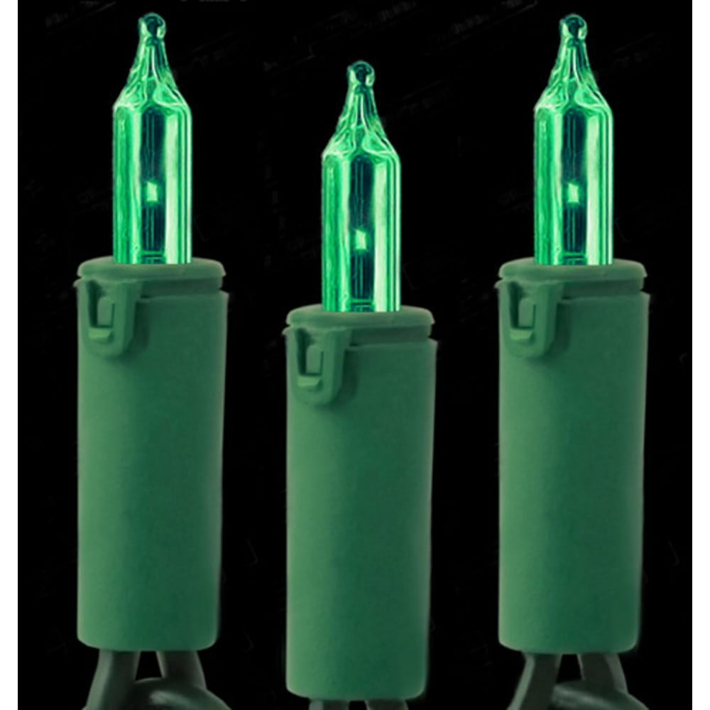 Set of 100 Teal Mini Christmas Lights Green Wire
