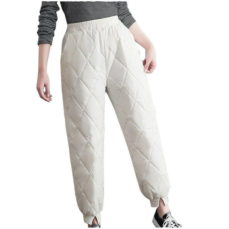 RQYYD Women's Lightweight Puffy Pants Elastic High Waist Quilted