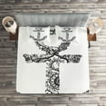 thumbnail image 2 of Ambesonne Black White Quilted Coverlet 3 Pcs, Anchor Shape Flower, King Size, Black White, 2 of 2