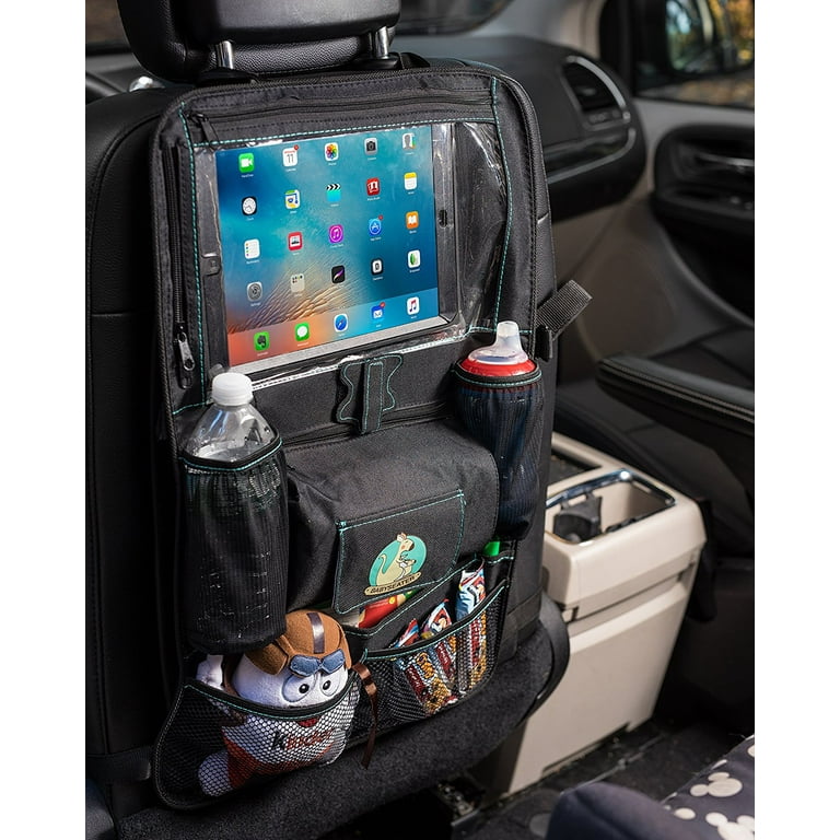 Backseat Car Organizer for Kids, Babies & Toddlers by BABYSEATER iPad  Tablet Touch Screen Holder, Wet Wipes Tissue Pocket Stretchy Mesh Storage.  Kick Mat Seat Back Protector Perfect Christmas Gift 