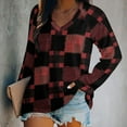 thumbnail image 2 of LYWC Black And Red Buffalo Check-41 Long Sleeve Shirts For Women Oversized Tshirts Tops Tees Fall T-Shirts V Neck, 2 of 7