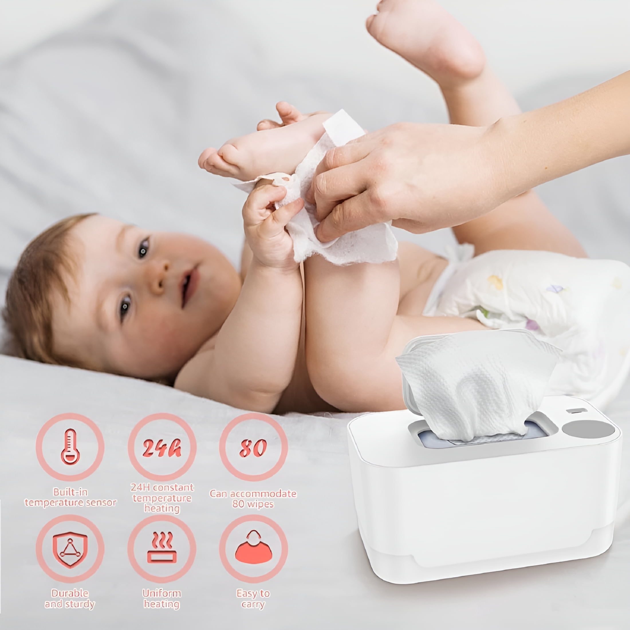 ACDANC Portable & Silent USB Baby Wipe Warmer and Baby Wet Wipes Dispenser with Smart Touch Night Light, White