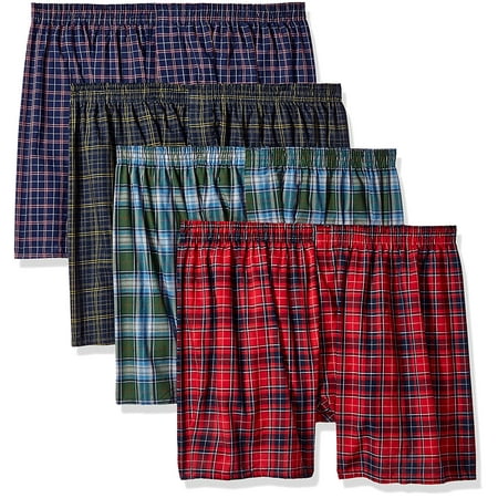 Fruit of the Loom Mens 4-Pack Woven Tartan and Plaid Boxers, 3XL, Assorted