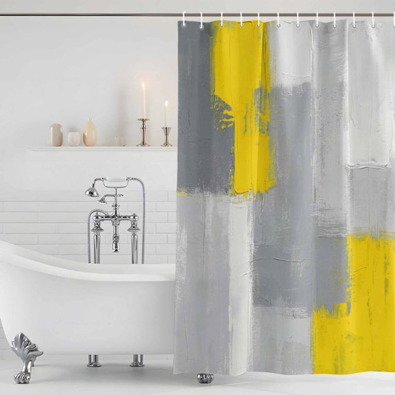 54x78 Inch Shower Curtain Decorative Yellow Grey Bathtub Bath Curtains Fabric Waterproof Bathroom Decor, Abstract Geometric Oil Painting Vintage Gradient Small Stall Shower Curtain Set with 12 Hooks