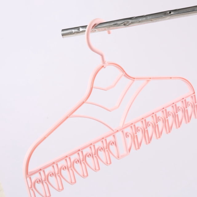 Multifunctional Clothes Hanger Multifunctional Clothes Drying Rack Plastic Seamless Wrinkle Free Clothes Hanger With V Shaped Clip Hook For Socks Pink